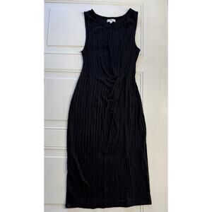 Nordstrom BP Sleeveless Rib Knit Tank Ruched Black Wrap Dress Womens Sz S